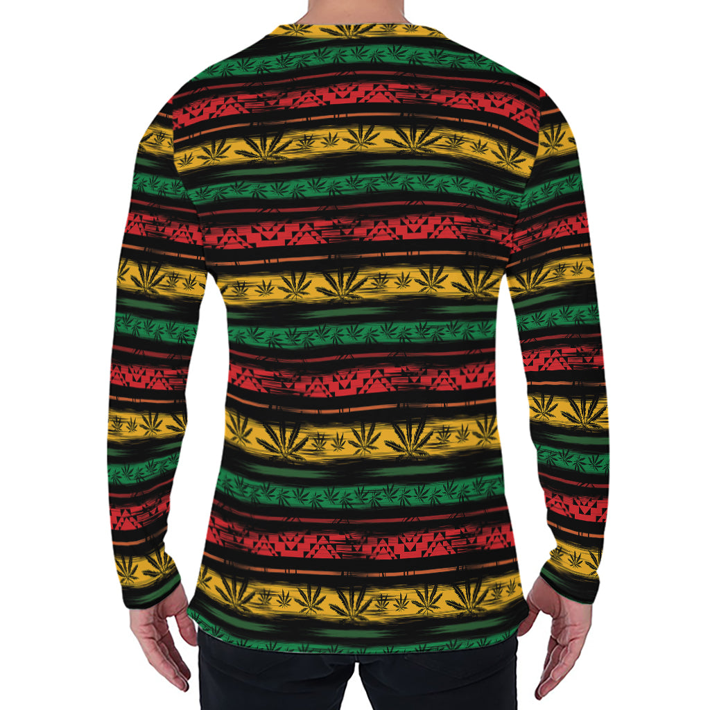 Rastafarian Hemp Pattern Print Men's Long Sleeve T-Shirt