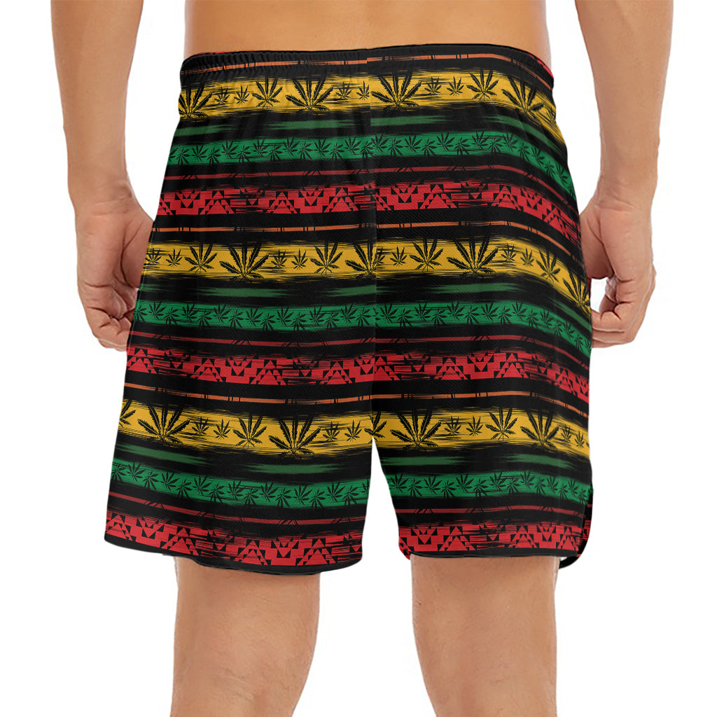 Rastafarian Hemp Pattern Print Men's Split Running Shorts