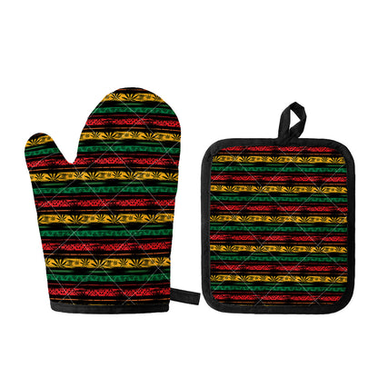 Rastafarian Hemp Pattern Print Oven Mitt And Pot Holder Set