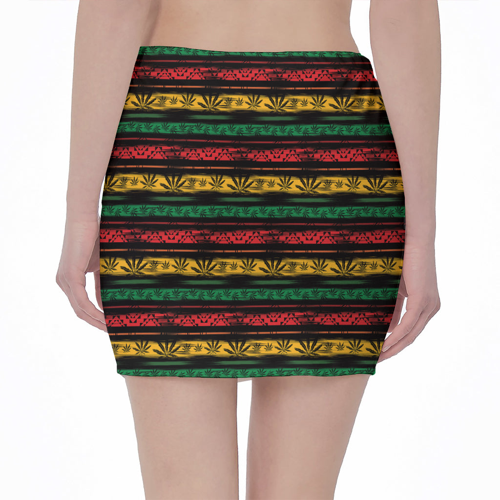 Rastafarian Hemp Pattern Print Pencil Mini Skirt