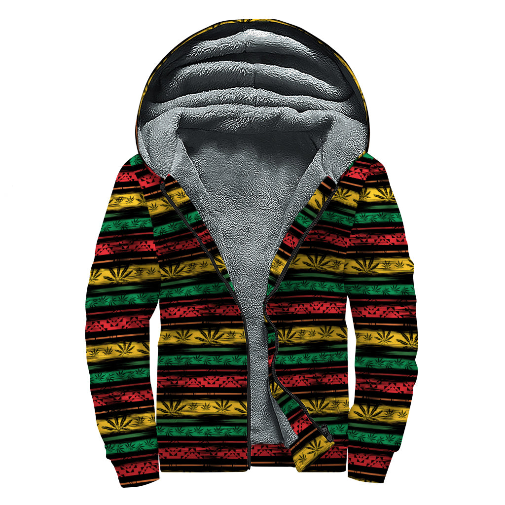 Rastafarian Hemp Pattern Print Sherpa Lined Zip Up Hoodie
