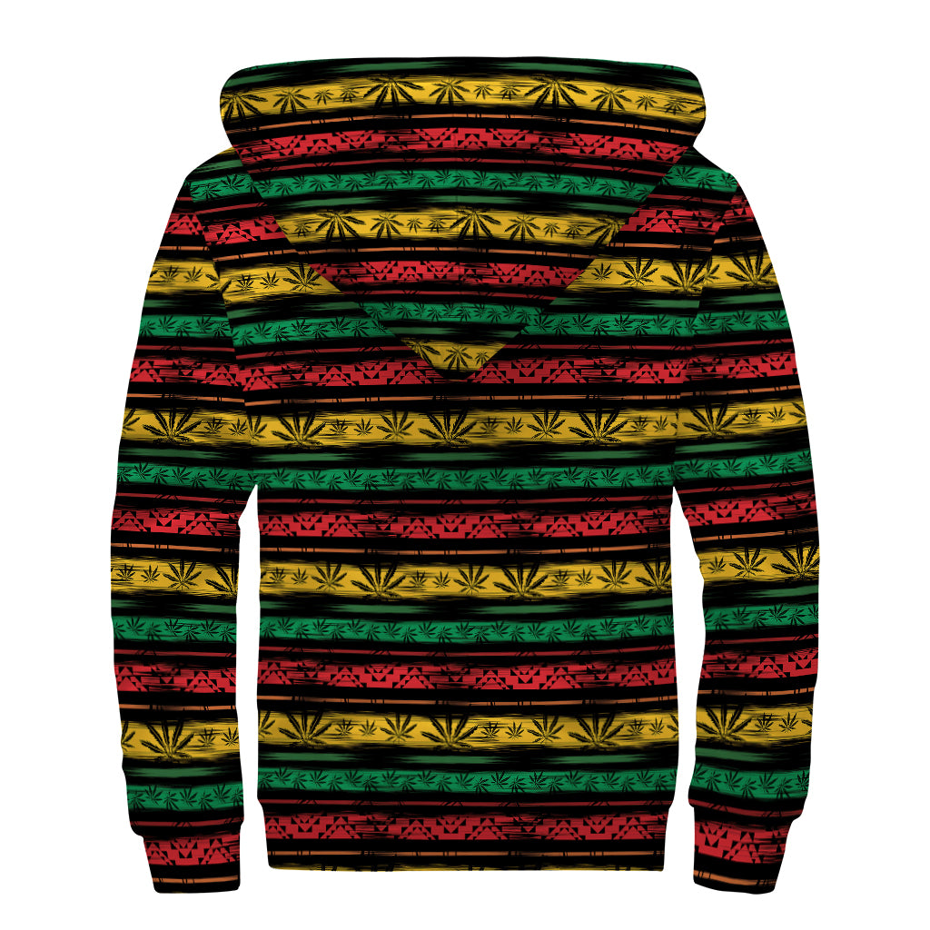 Rastafarian Hemp Pattern Print Sherpa Lined Zip Up Hoodie