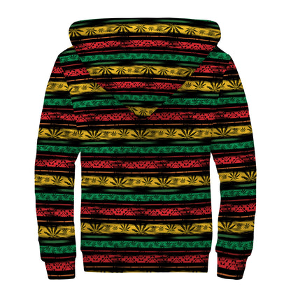 Rastafarian Hemp Pattern Print Sherpa Lined Zip Up Hoodie