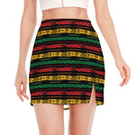 Rastafarian Hemp Pattern Print Side Slit Mini Skirt