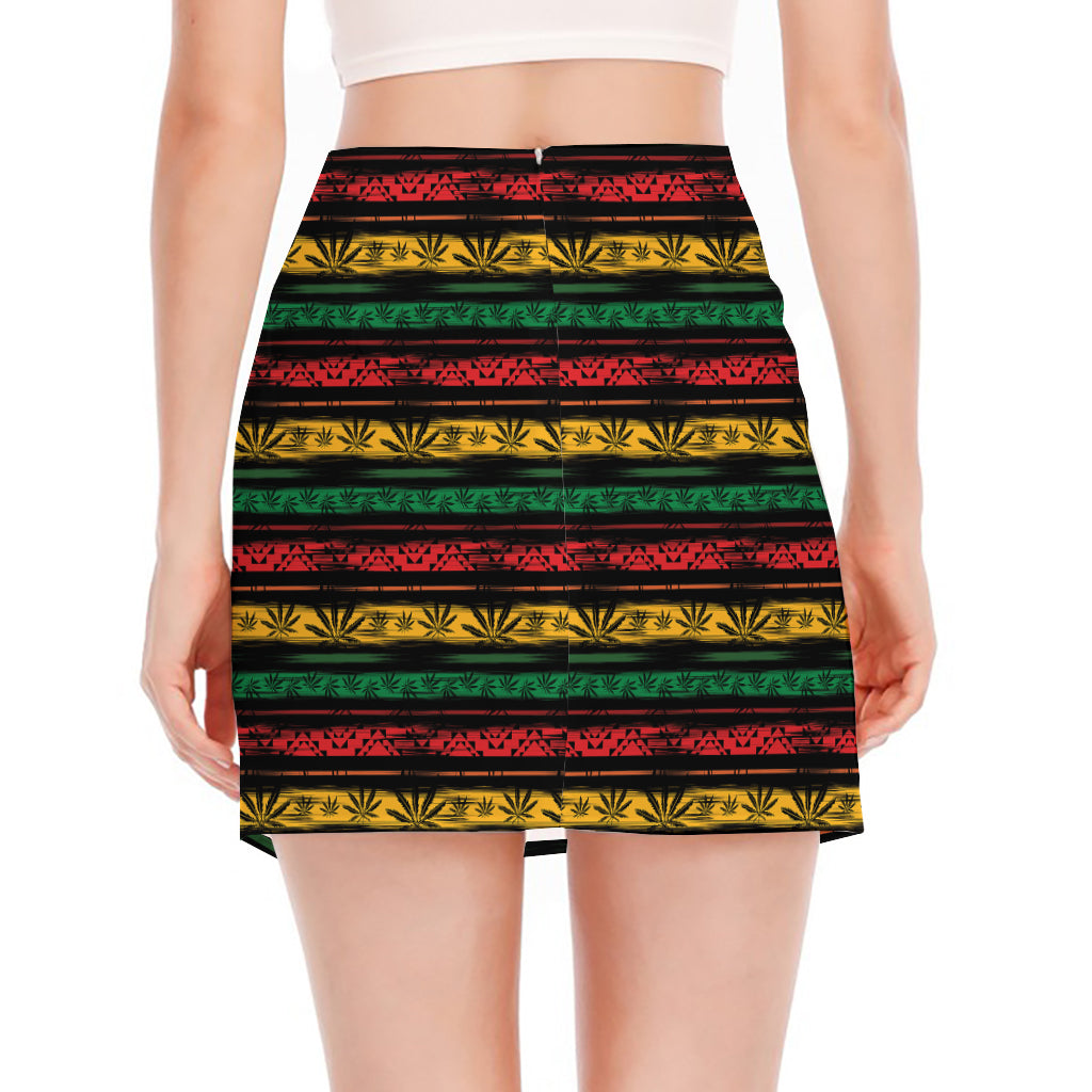 Rastafarian Hemp Pattern Print Side Slit Mini Skirt