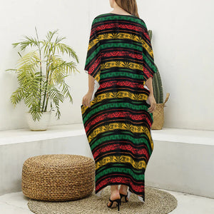 Rastafarian Hemp Pattern Print Silk V-Neck Kaftan Dress