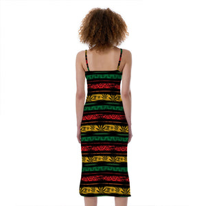 Rastafarian Hemp Pattern Print Slim Fit Midi Cami Dress