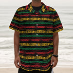 Rastafarian Hemp Pattern Print Textured Short Sleeve Shirt