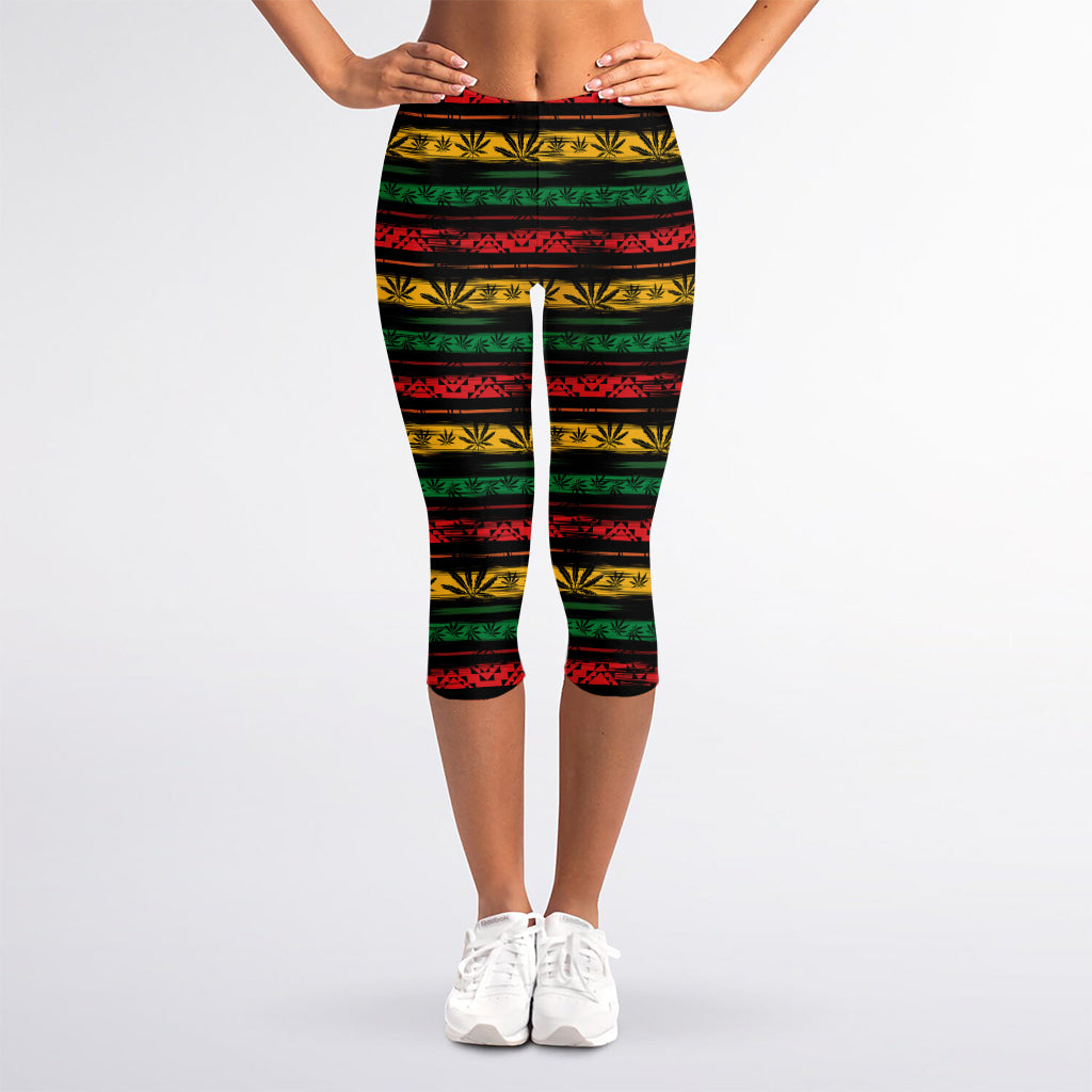 Rastafarian Hemp Pattern Print Women's Capri Leggings