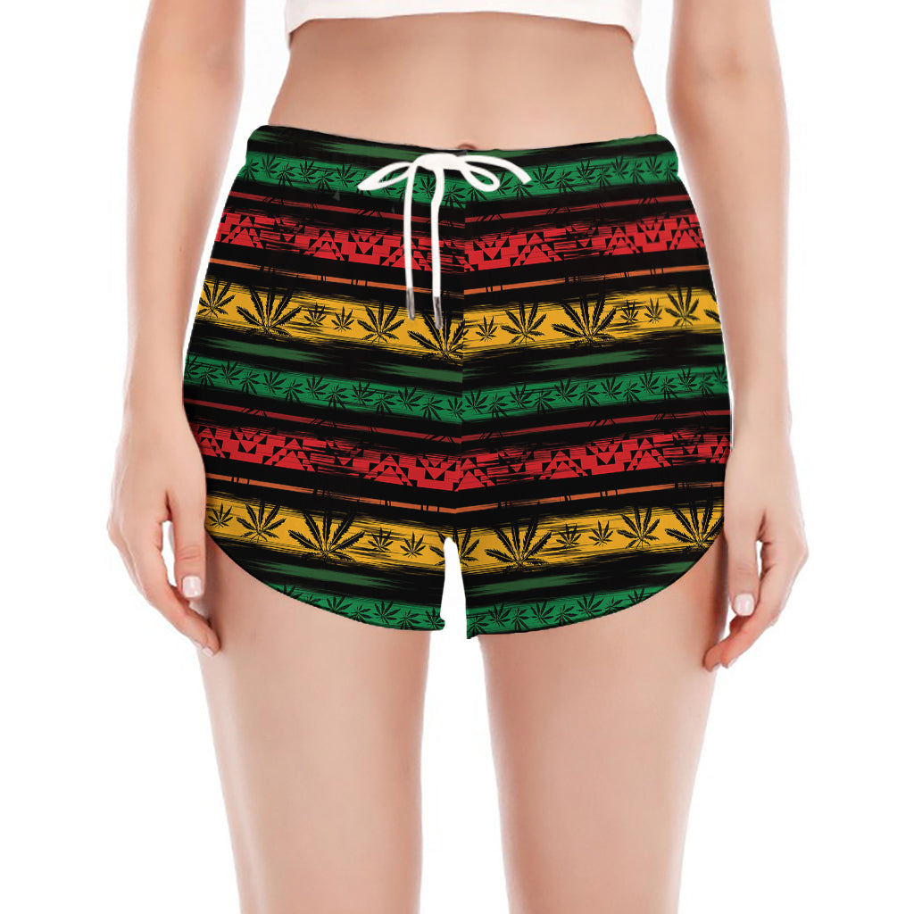 Rastafarian Hemp Pattern Print Women's Split Running Shorts