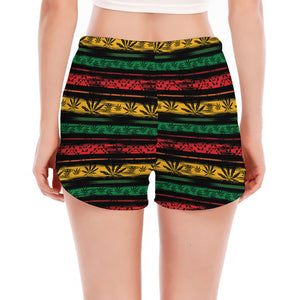 Rastafarian Hemp Pattern Print Women's Split Running Shorts