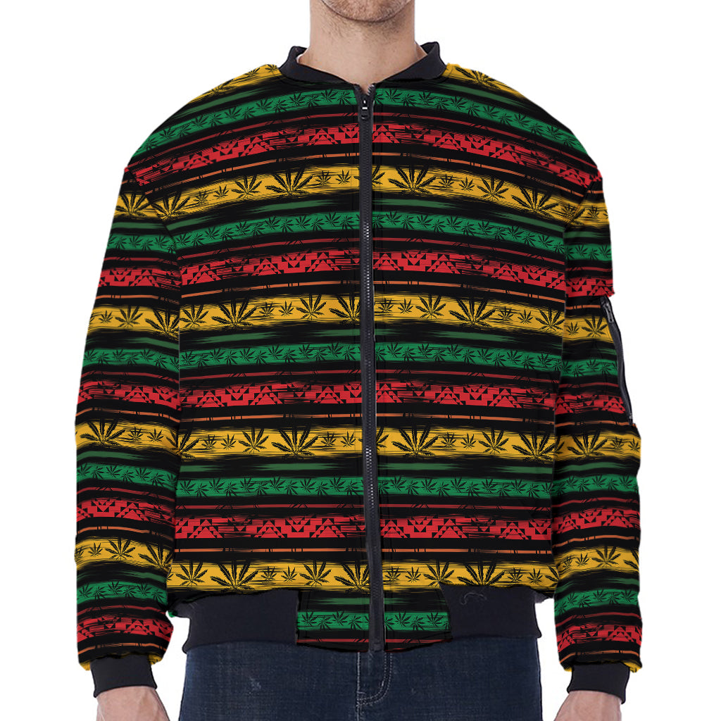 Rastafarian Hemp Pattern Print Zip Sleeve Bomber Jacket