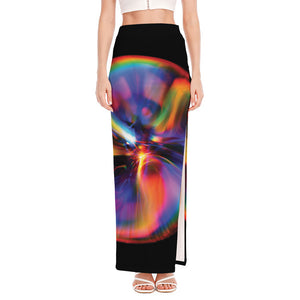 Rave Bubble Print High Slit Maxi Skirt