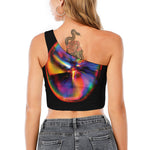 Rave Bubble Print One Shoulder Crop Top