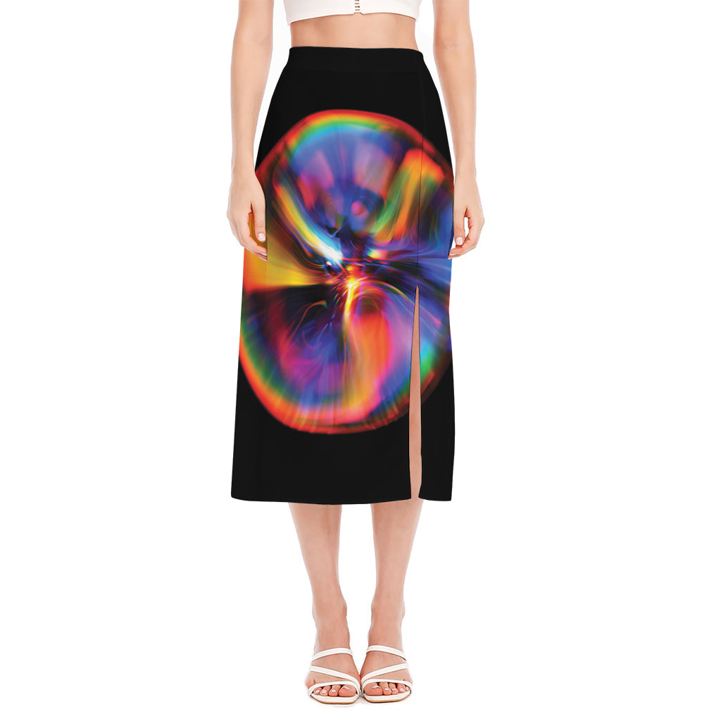 Rave Bubble Print Side Slit Midi Skirt