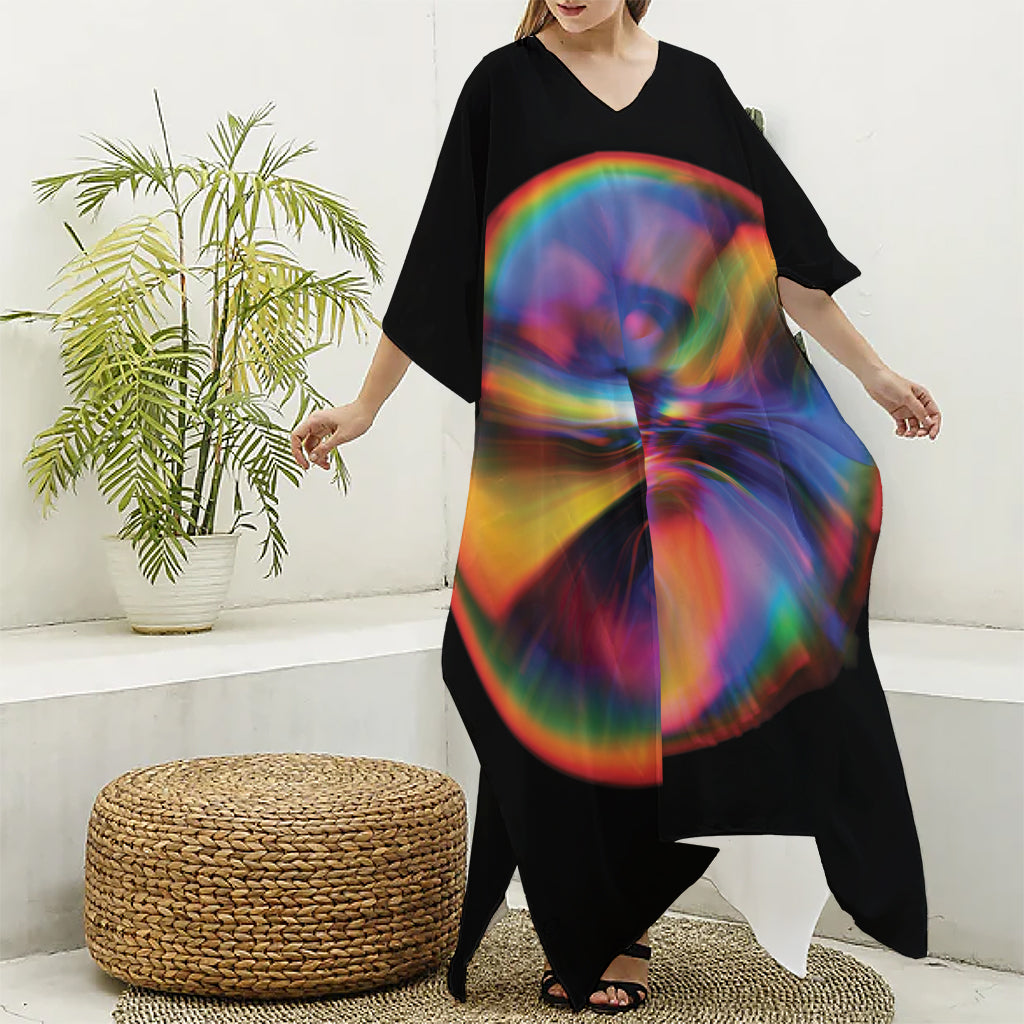 Rave Bubble Print Silk V-Neck Kaftan Dress