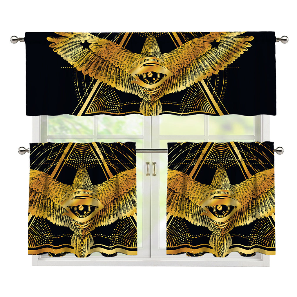 Raven Masonic Eye Print 3 Piece Kitchen Curtains