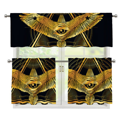 Raven Masonic Eye Print 3 Piece Kitchen Curtains