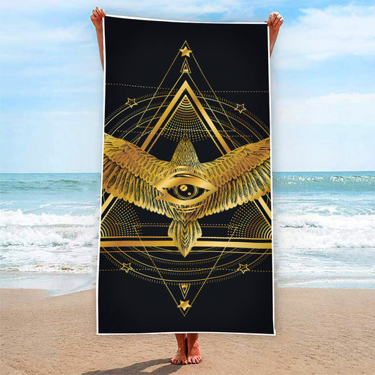 Raven Masonic Eye Print Beach Towel