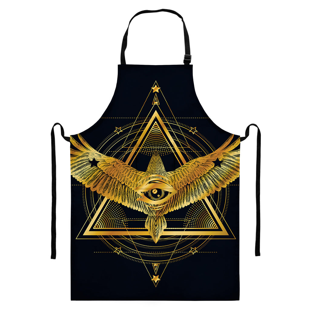Raven Masonic Eye Print Bib Apron With Pocket