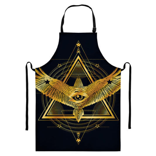 Raven Masonic Eye Print Bib Apron With Pocket