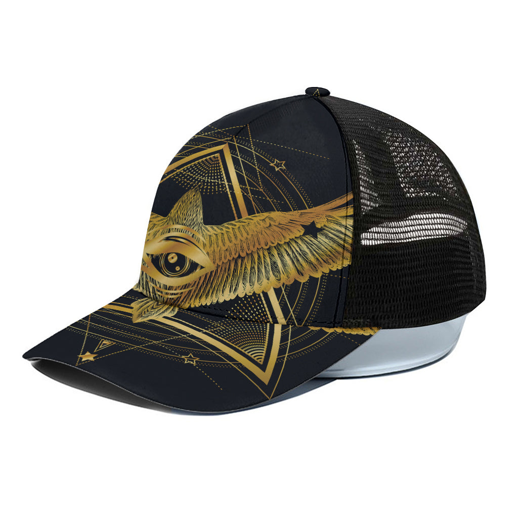 Raven Masonic Eye Print Black Mesh Trucker Cap
