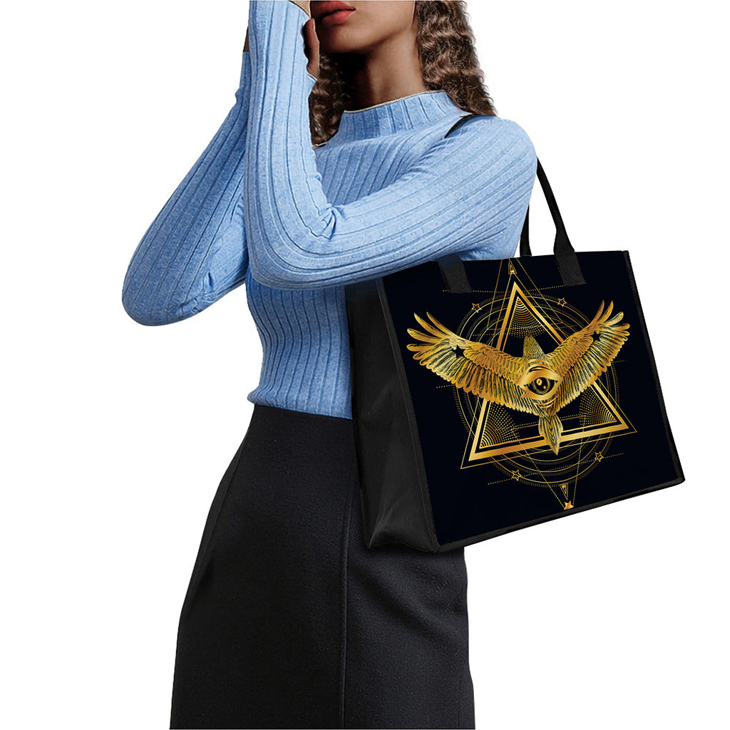 Raven Masonic Eye Print Canvas Tote Bag