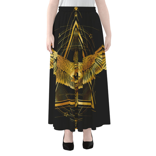 Raven Masonic Eye Print Chiffon Maxi Skirt