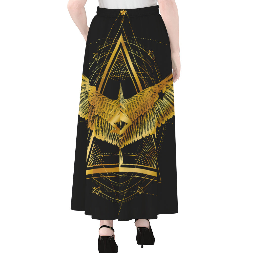 Raven Masonic Eye Print Chiffon Maxi Skirt