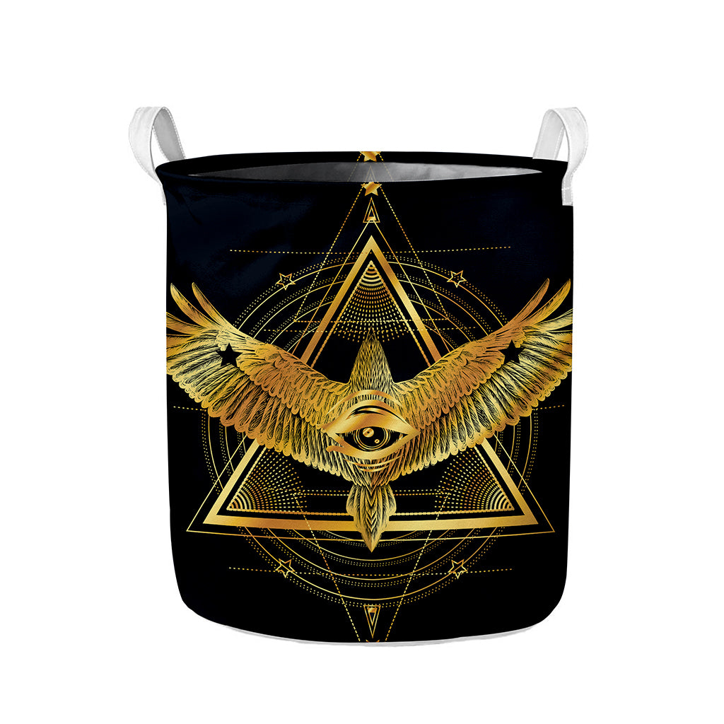 Raven Masonic Eye Print Collapsible Laundry Basket