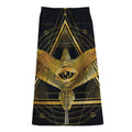 Raven Masonic Eye Print Cotton Front Slit Maxi Skirt
