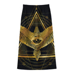 Raven Masonic Eye Print Cotton Front Slit Maxi Skirt