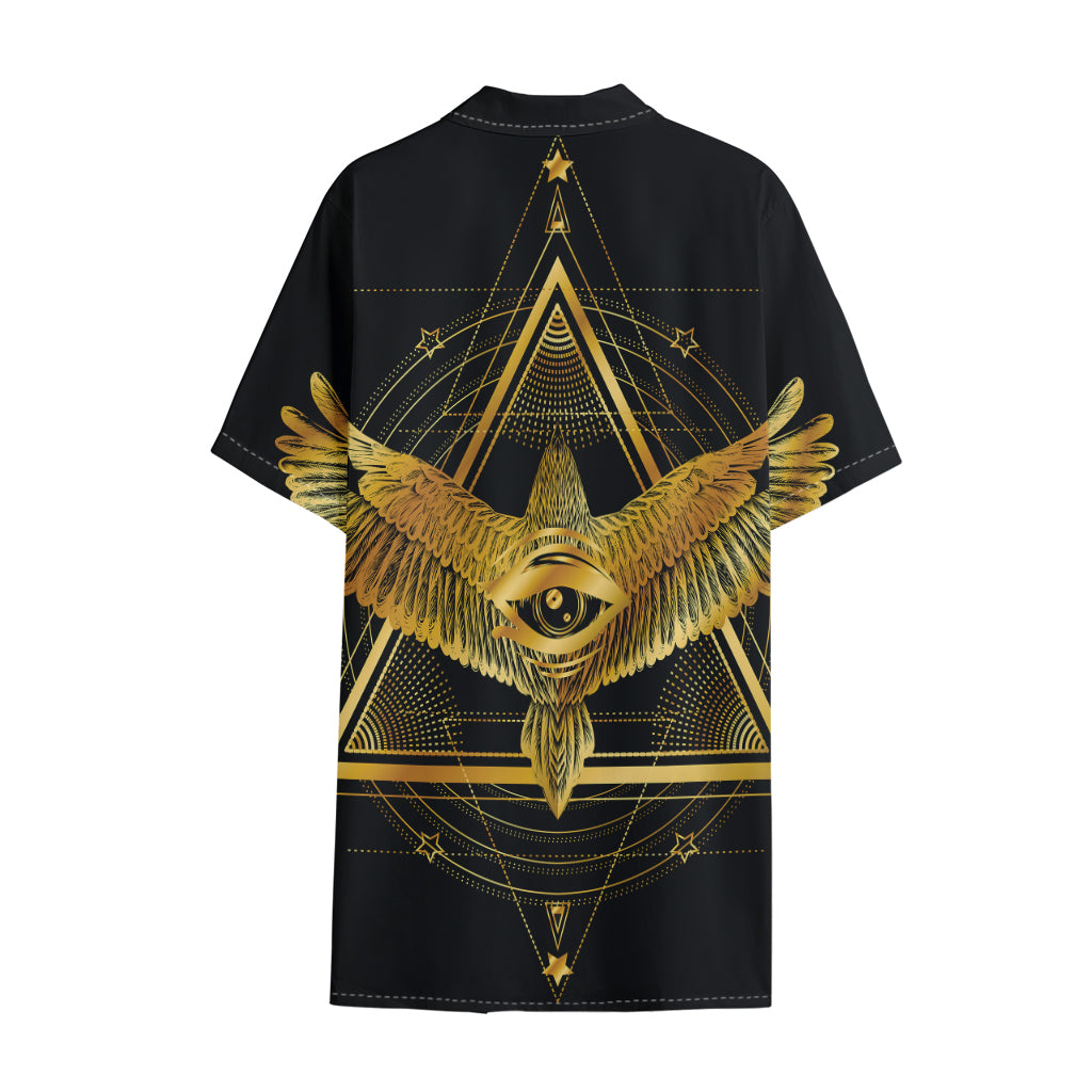 Raven Masonic Eye Print Cotton Hawaiian Shirt