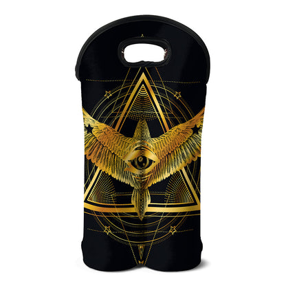 Raven Masonic Eye Print Double Neoprene Wine Tote
