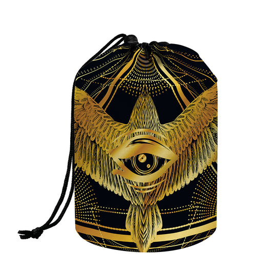 Raven Masonic Eye Print Drawstring Makeup Bag
