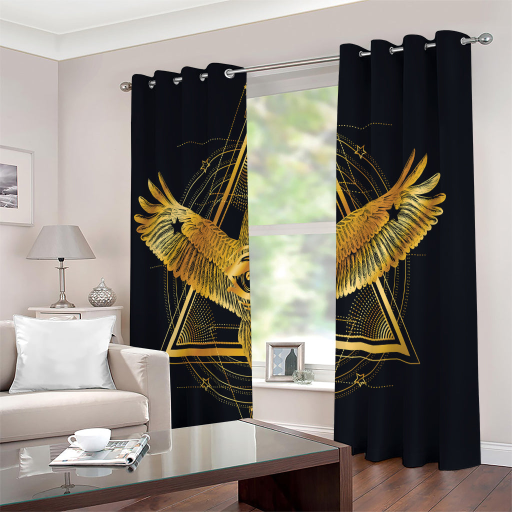 Raven Masonic Eye Print Extra Wide Grommet Curtains