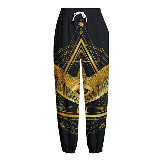 Raven Masonic Eye Print Fleece Lined Knit Pants