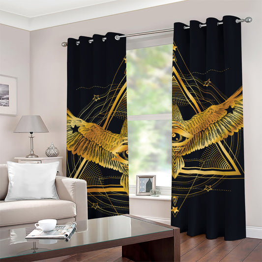 Raven Masonic Eye Print Grommet Curtains