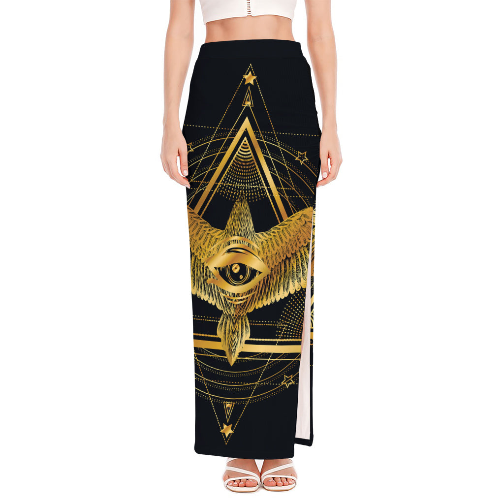 Raven Masonic Eye Print High Slit Maxi Skirt