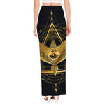 Raven Masonic Eye Print High Slit Maxi Skirt