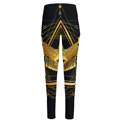 Raven Masonic Eye Print High-Waisted Pocket Leggings