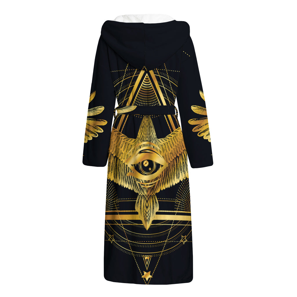 Raven Masonic Eye Print Hooded Bathrobe
