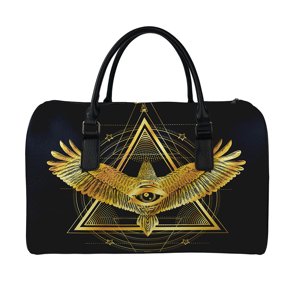 Raven Masonic Eye Print Leather Duffle Bag