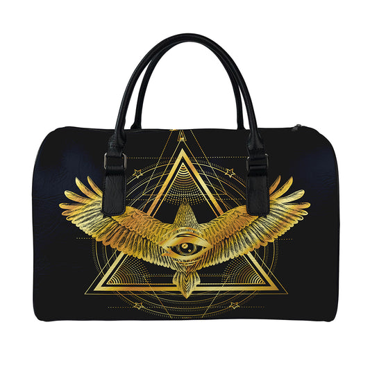 Raven Masonic Eye Print Leather Duffle Bag