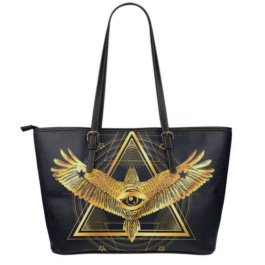 Raven Masonic Eye Print Leather Tote Bag