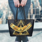 Raven Masonic Eye Print Leather Tote Bag