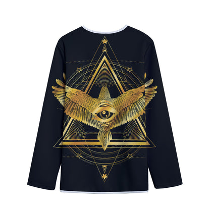 Raven Masonic Eye Print Long Sleeve Short Coat