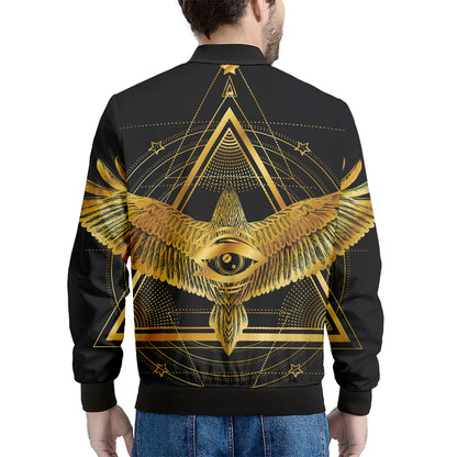 Raven Masonic Eye Print Men's Bomber Jacket
