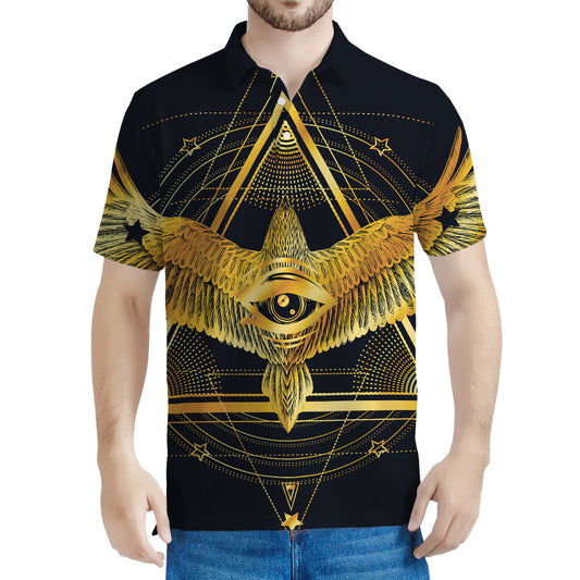 Raven Masonic Eye Print Men's Polo Shirt