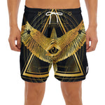 Raven Masonic Eye Print Men's Split Running Shorts
